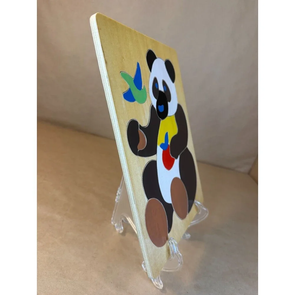 Vintage 1980s Wooden Panda Bear Puzzle • Chunky Wooden Tray Puzzle Retro Nursery